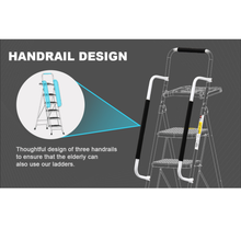 Liberti 5 Step Ladder with Handrails, Folding Step Stool Portable Steel Ladder for Adults for Home Kitchen Library Office, White
