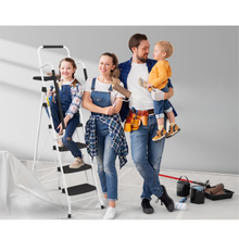 Liberti 5 Step Ladder with Handrails, Folding Step Stool Portable Steel Ladder for Adults for Home Kitchen Library Office, White