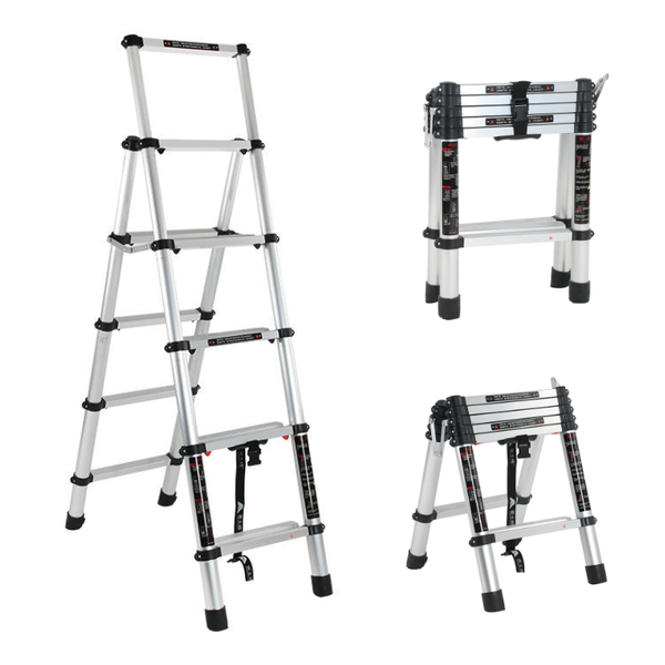 Liberti Telescopic Ladder  5-Step Folding Ladder with Non-Slip Treads Portable A-Type Aluminum Telescopic Ladder