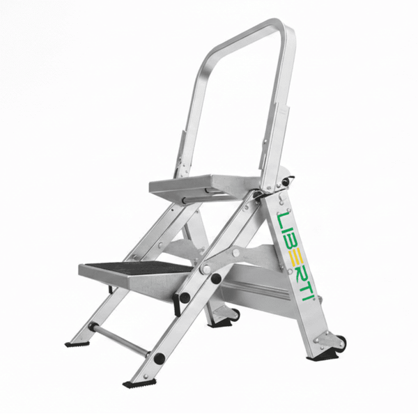 Liberti Safety Step 2-Step Aluminum Step Stool with Handrail – ANSI Type IA 300 lb Rated (SKU 10210)