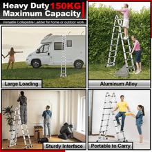 Aluminum Telescopic Folding Ladder 5 metre 2.5 x 2.5m | A-Type Multi-Purpose Extendable Ladder | Heavy Duty Non-Slip Portable Ladder for Home & Work