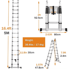 Aluminum Telescopic Folding Ladder 5 metre 2.5 x 2.5m | A-Type Multi-Purpose Extendable Ladder | Heavy Duty Non-Slip Portable Ladder for Home & Work