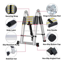 Aluminum Telescopic Folding Ladder | A-Type Multi-Purpose Extendable Ladder | Heavy Duty Non-Slip Portable Ladder for Home & Work