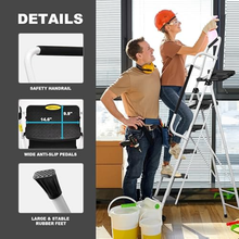 Liberti 5 Step Ladder with Handrails, Folding Step Stool Portable Steel Ladder for Adults for Home Kitchen Library Office, White