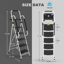 Liberti 5 Step Ladder with Handrails, Folding Step Stool Portable Steel Ladder for Adults for Home Kitchen Library Office, White