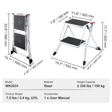 Liberti Steel 2-Step Folding Stool, Portable Safety Ladder, 150kg Load ladder